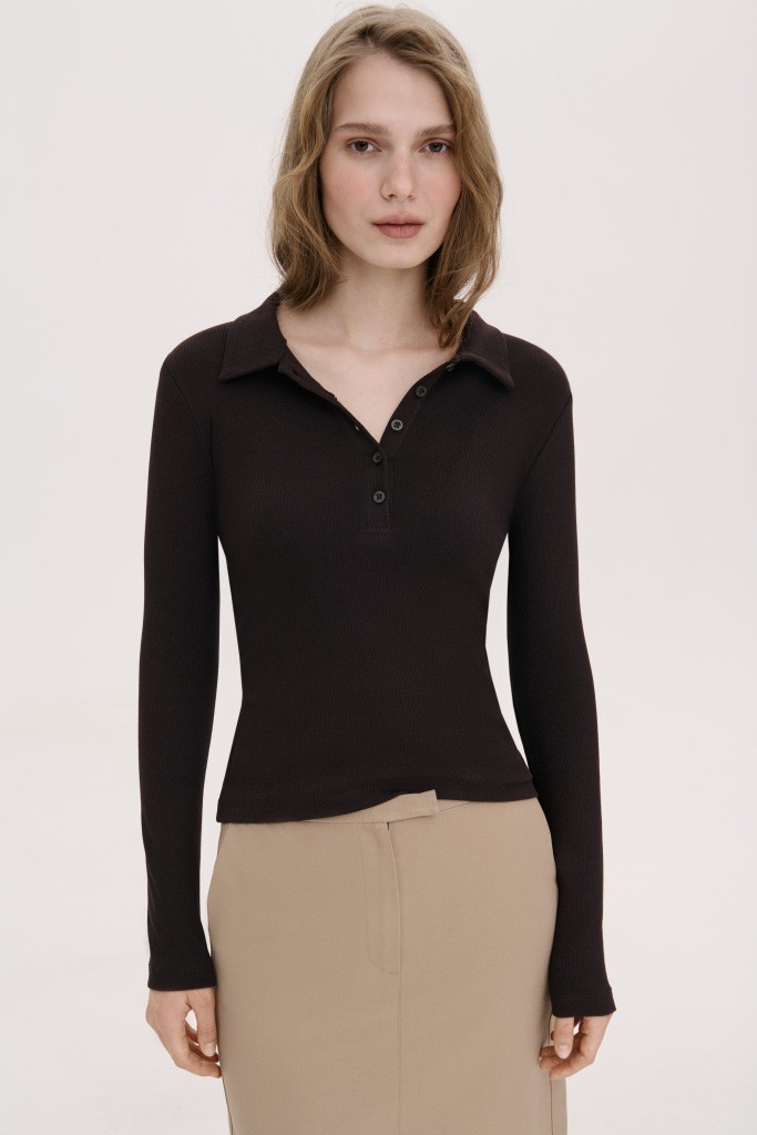 МІНІМАЛІСТИЧНИЙ ЛОНГСЛІВ-ПОЛО ОБТИСЛОГО  КРОЮ 1212-2 зображення